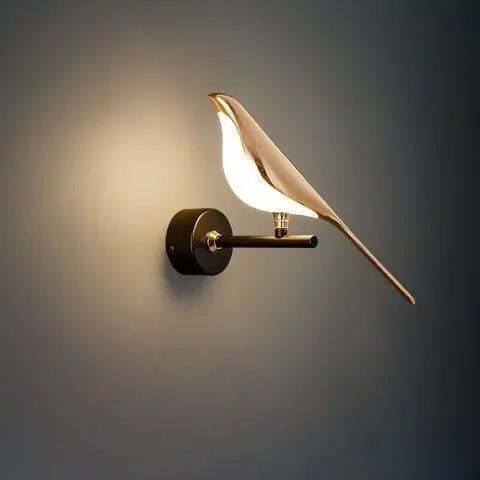 Polished Gold Bird Wall Light, 2 Light Sculptural Fitting, Black Backplate, Bedside Wall & Hallway Accent Piece