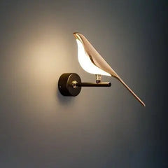 Polished Gold Bird Wall Light, 2 Light Sculptural Fitting, Black Backplate, Bedside Wall & Hallway Accent Piece