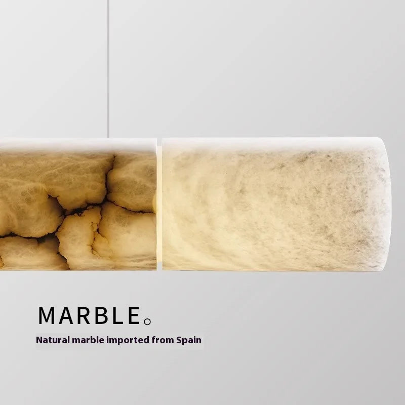 Natural Alabaster Linear Bar Pendant Light, 180cm Length, Knotted Texture, Integrated LED, Kitchen Island & Dining Room