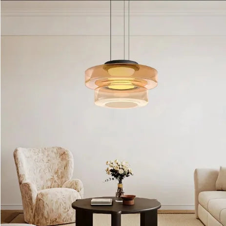 Smoked Grey Glass Tiered Disc Pendant Light, Graduated Layers, Cable Suspension, Dining Table & Kitchen Island