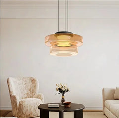 Smoked Grey Glass Tiered Disc Pendant Light, Graduated Layers, Cable Suspension, Dining Table & Kitchen Island