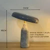 Grey Marble Column Table Lamp, Dark Grey Angled Disc Shade, Brass Collar, Touch Control, Battery Powered, Bedside & Console