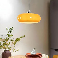 Brown Opal Glass Ellipse Pendant Light, Rounded Drum on a Slim Chrome Cord, Dining Table, Kitchen Island & Living Room