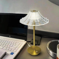 Ribbed Crystal Dome Table Lamp, Brass Stem and Base, Rechargeable Cordless Touch Control, Bedside, Console & Patio