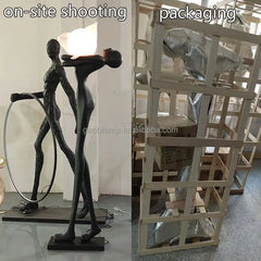 Matt Black Resin Figure Floor Lamp, 175cm, Frosted Sphere Light, Sculptural Standing Form, Living Room & Hallway Corner