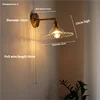 Fluted Glass Bowl Wall Light, Amber Finish, Brushed Brass Gooseneck Arm, Pull Cord Switch, Bedroom, Hallway & Living Room