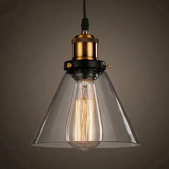 Smoked Amber Glass Cone Pendant Light, Antique Brass Holder, Exposed Lamp, Knurled Grip Band, Kitchen Island & Dining Table