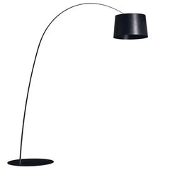 Red Arc Floor Lamp, Plain Drum Shade on a Long Curved Steel Pole, Reading Corner and Living Room Sofa Side Table