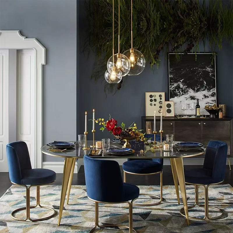 Clear Glass Cluster Pendant Light, 3 Globe Shades, Brushed Brass Fittings, 25cm, Staggered Drops, Dining Table and Kitchen