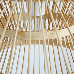 Woven Bamboo Disc Pendant Light in Gold, Wide Lantern Silhouette, Crisscross Weave, Dining Room, Living Room & Hallway