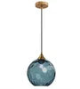 Fluted Glass Globe Pendant Light, Blue Embossed Finish on a Brass Cap, Bulb Not Included, Dining Table & Living Room