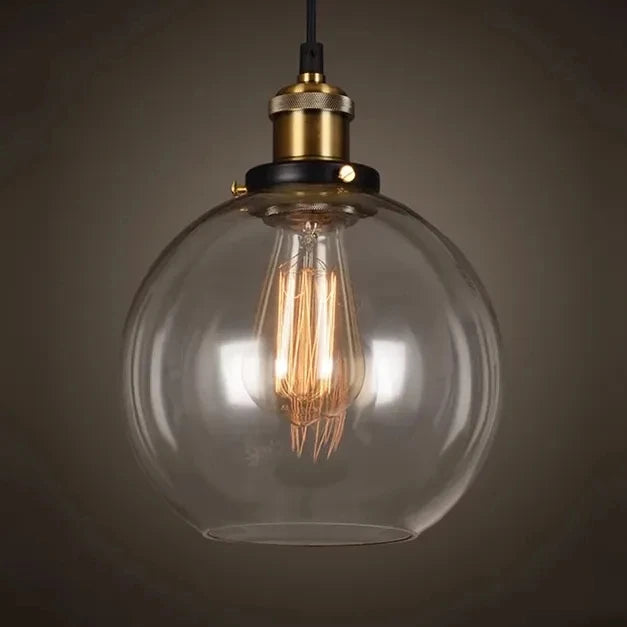 Smoked Amber Glass Cone Pendant Light, Antique Brass Holder, Exposed Lamp, Knurled Grip Band, Kitchen Island & Dining Table