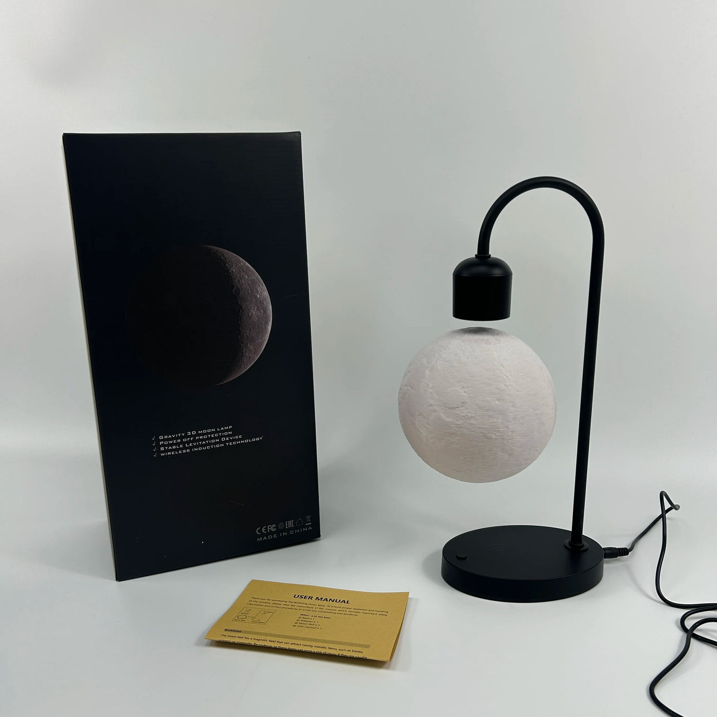Black Sphere Table Lamp on a Chrome Arch, Textured Acrylic Globe on a Round Solid Wood Base, Desk and Living Room Accent
