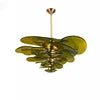 Sculptural Olive Textured Glass Petal Cluster Chandelier, Layered Radiating Panels, Brass Stem, Dining Room & Stairwell