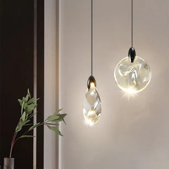 Faceted Crystal Teardrop Pendant Light, Twisted Clear Glass Drop on a Black Cord, Ceiling Suspended, Bedside & Landing