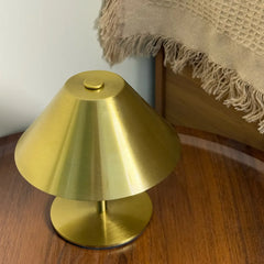 Brushed Chrome Cone Shade Table Lamp, Slim Chrome Stem, Round Disc Base, Adjustable Colour, Bedside & Home Office Desk