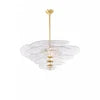 Sculptural Clear Textured Glass Petal Cluster Chandelier, Layered Radiating Panels, Brass Stem, Dining Room & Stairwell