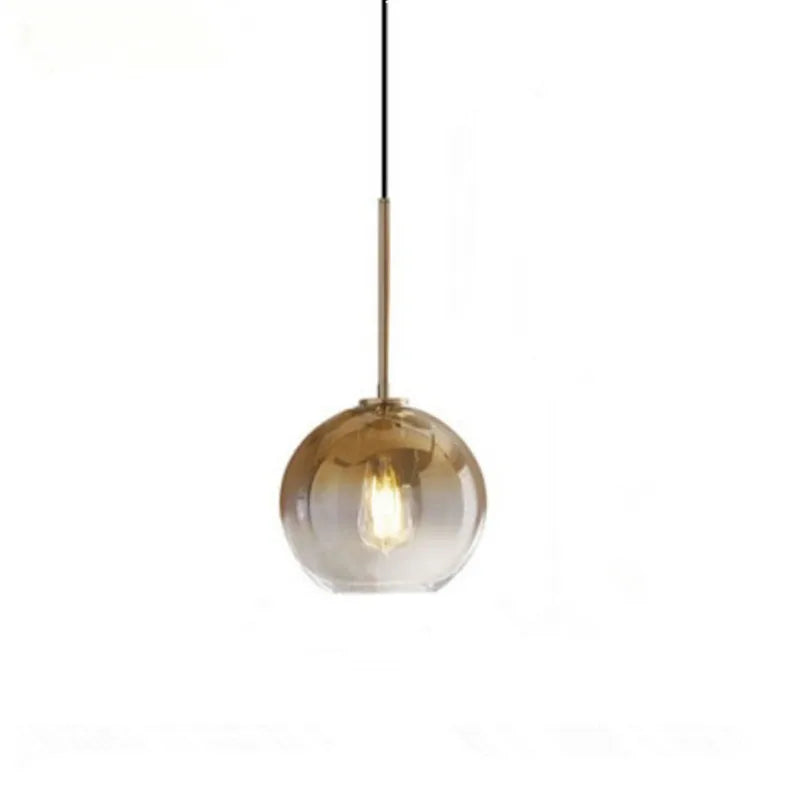 Amber Ombre Glass Globe Pendant Light, Single Smoked Sphere on a Brass Rod, 20cm, Kitchen Island, Dining Table & Bedside