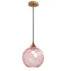 Fluted Glass Globe Pendant Light, Pink Embossed Finish on a Brass Cap, Bulb Not Included, Dining Table & Living Room