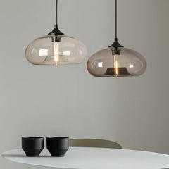 Amber Glass Disc Pendant Light, Exposed Filament Bulb, Single Drop, Bulb Not Included, Dining Table, Kitchen Island & Living Room