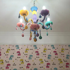 Textured Multicolour Resin Branch Chandelier, 5 Pastel Candle Arms, Colour Drop Beads, Bedroom, Living Room & Dining Room