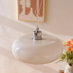 Glossy Wine Red Glass Drum Pendant Light, Rounded Pebble Silhouette, Polished Chrome Fitting, Living Room & Bedroom