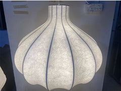 Fluted Cream Fabric Teardrop Pendant Light, Onion Silhouette, Silk Effect Shade, Dining Table, Kitchen Island & Living Room