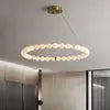 Textured Alabaster Bead Ring Chandelier, 800mm Ring, Continuous Glowing Strand, Integrated LED, Living Room & Stairwell