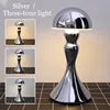 Chrome Dome Table Lamp, Turned Hourglass Column Stem, Trumpet Foot, Rechargeable Touch Control, Bedside & Console