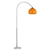 Glazed Amber Glass Dome Arc Floor Lamp, Polished Chrome Curved Pole, Round Marble Base, Living Room & Reading Corner
