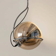 Smoked Amber Glass Globe Pendant Light, Set of 2, Curved Chrome Arm, Bulb Not Included, Kitchen Island, Dining Table & Bedside