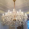 Clear Glass Candelabra Chandelier, 24 Lights, Gold Accents, 70cm Height, Layered Crystal Drops, Formal Dining Room & Stairwell