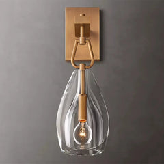 Rippled Clear Glass Teardrop Wall Light, Satin Nickel Bracket Arm, Rectangular Backplate, Bedside, Hallway & Living Room