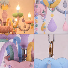 Textured Multicolour Resin Branch Chandelier, 5 Pastel Candle Arms, Colour Drop Beads, Bedroom, Living Room & Dining Room