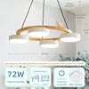 Textured Wood Ring Chandelier, 4 White Drum Shades, Resin Bird Detail, Natural Finish, Dining Room & Living Room