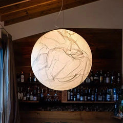 Crinkled Paper Sphere Pendant Light, 50cm Natural Textured Globe, Warm Soft Diffused Light, Living Room & Home Office