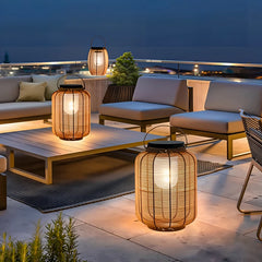Woven Rattan Lantern Outdoor Light, 480mm, Natural Finish, Solar Powered, Carry Handle, Garden, Patio & Porch