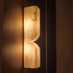 Natural Alabaster Panel Wall Light, Two Lobe Backlit Stone Form, Brass Edge Trim, H600, Hallway, Bedside & Living Room