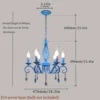 Faceted Crystal Branch Chandelier, Blue Finish, 6 Scrolled Candle Arms, 46 x 46 x 98cm, Dining Room & Living Room