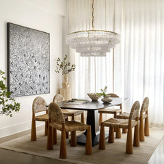 Rippled Clear Glass Tiered Chandelier, Brass Chain Suspension, Multi Layer Scalloped Shade, Dining Room Ceiling