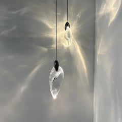 Faceted Crystal Teardrop Pendant Light, Twisted Clear Glass Drop on a Black Cord, Ceiling Suspended, Bedside & Landing