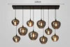 Smoked Glass Cluster Pendant Light, 10 Staggered Shades on a Black Linear Bar, Dining Room, Kitchen Island & Living Room