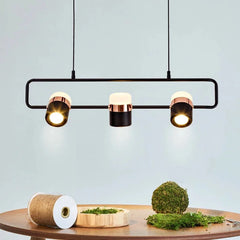 Matt Black Linear Bar Pendant Light, 4 Rotatable Spotlight Heads, Brushed Gold Trim Rings, Kitchen Island & Dining Table