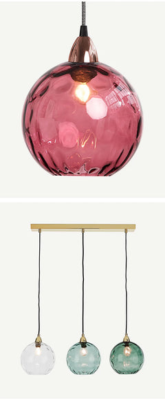 Fluted Glass Globe Pendant Light, Multicolour Finish on a Black Rod Mount, Bulb Not Included, Dining Table & Living Room