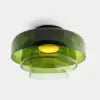 Tiered Olive Glass Semi Flush Ceiling Light, Three Dome Layer, Black Ceiling Canopy, D42 x H26cm, Hallway & Living Room