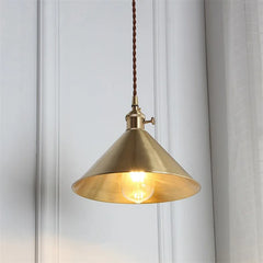 Brass Cone Pendant Light, Exposed Filament Bulb, 18cm Shade, Industrial Vintage Style, Dining Table & Home Office