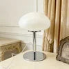 Glossy White Glass Dome Table Lamp, Polished Chrome Column Base, Rounded Mushroom Shade, Living Room & Bedside