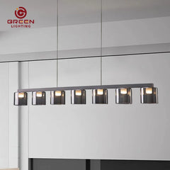Smoked Glass Bell Cluster Pendant Light, Tapered Shades on a Black Linear Bar, Dining Room, Kitchen Island & Living Room