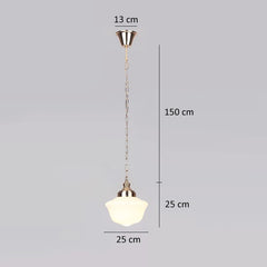 Opal Glass Schoolhouse Bell Pendant Light, Polished Gold Fitting and Chain, Hallway, Kitchen Island & Landing