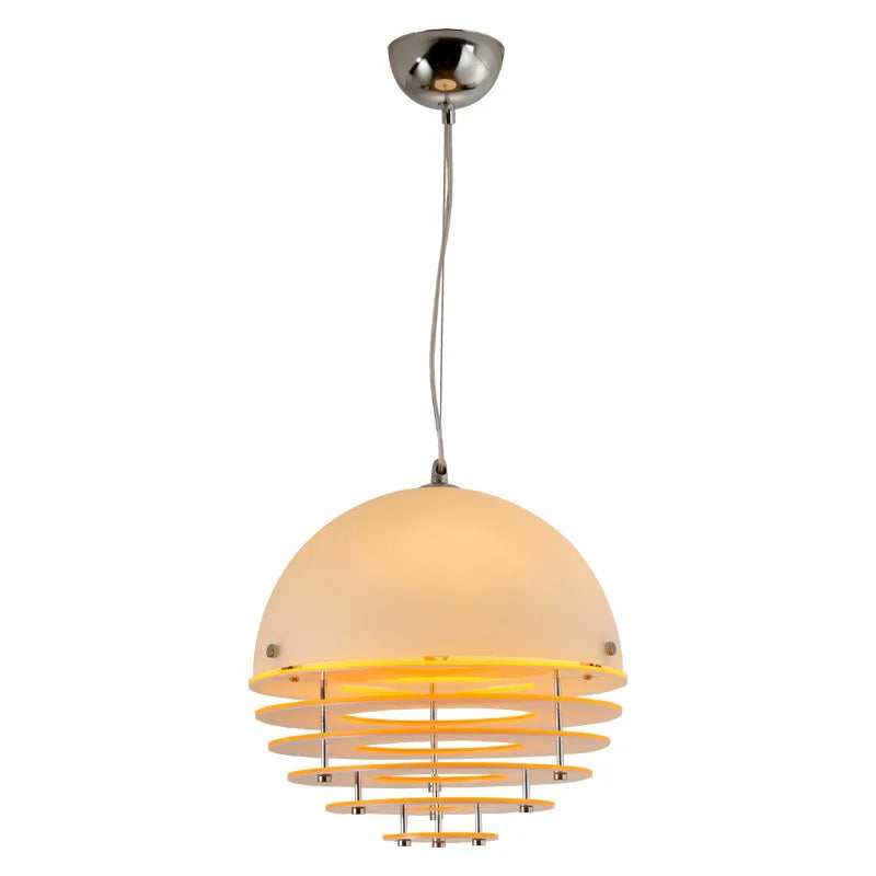 Matt White Dome Pendant Light, Amber Tiered Ring Skirt, 30cm Large Silhouette, Kitchen Island & Dining Table